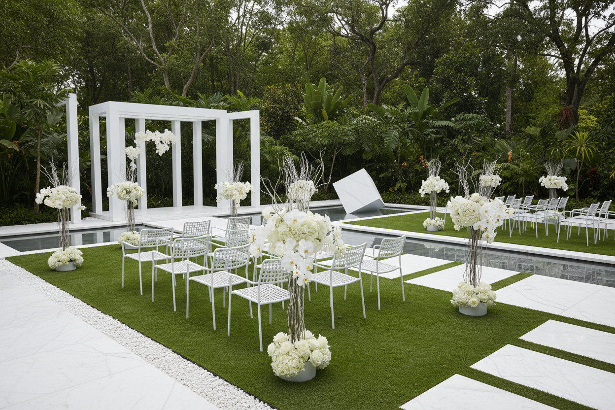 modern white wedding garden